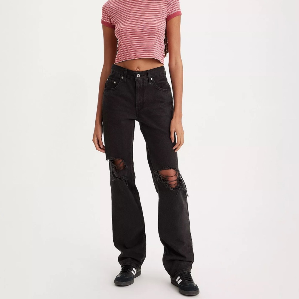 Levi's Black Straight Leg Distressed Jeans